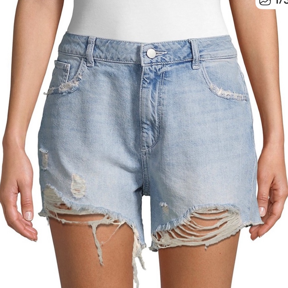 DL1961 Light Blue Distressed Denim Cutoff Shorts